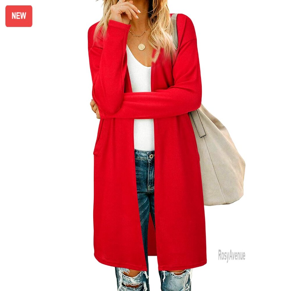 Open Front Cardigan Shirt Lightweight Coat Long Sleeve With Pockets Chic Minimal